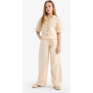 Kız Çocuk Beli Lastikli Wide Leg Geniş Bol Paça Pamuklu Pantolon D7611A825SM