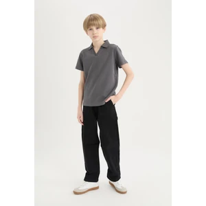Erkek Çocuk Loose Fit Standart Paça Kargo Cepli Basic Düz Gabardin Siyah Pantolon C7580A824WN