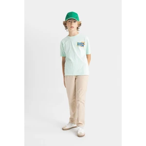 Erkek Çocuk Düz Paça Beli Lastikli Cepli Bej Basic Düz Gabardin Okul Pantolonu T8850A624AU