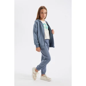 Kız Çocuk Gri Standart Fit Beli Paçası Lastikli Cepli Basic Düz Okul Jogger Eşofman Altı X9036A624AU