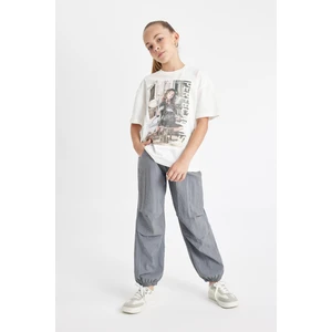 Kız Çocuk Beli ve Paçası Lastikli Cepli Gri Paraşüt Jogger Pantolon D0646A824SM
