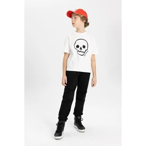 Erkek Çocuk Beli Bağcıklı Lastikli Paça Cepli Siyah Basic Düz Jogger Gabardin Pantolon B5915A824SM