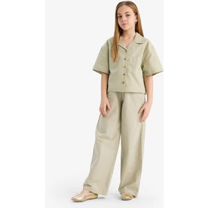 Kız Çocuk Beli Lastikli Wide Leg Geniş Bol Paça Pamuklu Pantolon D7611A825SM