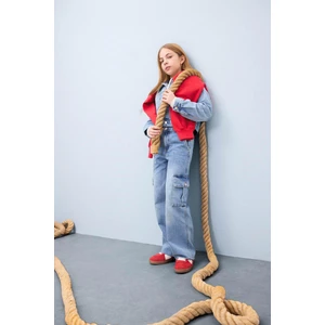 Kız Çocuk Wide Leg Kargo Geniş Bol Paça Pamuklu Jean Pantolon D7089a825sp