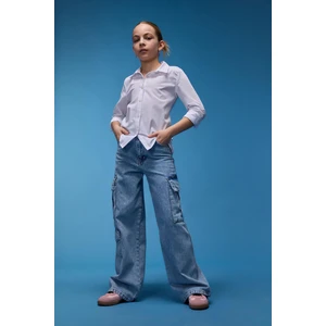 Kız Çocuk Wide Leg Kargo Geniş Paça Pamuklu Jean Pantolon D9694a825sp