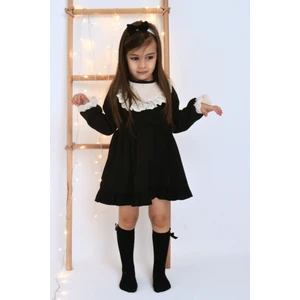 Parla Kids Kız Çocuk Ruby Siyah Uzun Kollu Dantel Detaylı Fırfırlı Elbise
