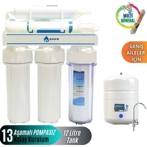 13 Aşamalı Açık Kasa 12 Litre Pompasız Su Arıtma Cihazı Mineralli Su Özellikli