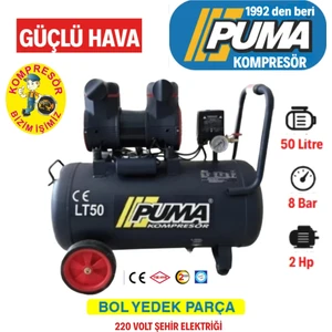 Hızlı Yüksek Verimli Yağsız Pistonlu Kompresör - 50 Lt - 2 Hp - 8 Bar - Hava Üretimi: 245 Lt/dk. - 220 Volt