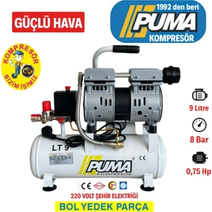 Sessiz Ve Yağsız 9 Lt. 0,75 Hp Çanta Tipi Kompresör