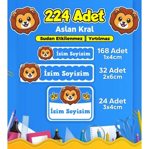 Sb Store Aslan Kral Okul Kreş İsim Etiketi Kalem Defter Özel İsim Yazılabilen Etiket Seti Model 2 - 224 Adet