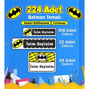 Sb Store Batman Okul Kreş İsim Etiketi Kalem Defter Özel İsim Yazılabilen Etiket Seti Model 3 - 224 Adet