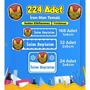 Sb Store İron Man Okul Kreş İsim Etiketi Kalem Defter Özel İsim Yazılabilen Etiket Seti Model 6 - 224 Adet