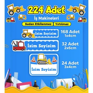 Sb Store İş Makineleri Okul Kreş İsim Etiketi Kalem Defter Özel İsim Yazılabilen Etiket Seti Model 7 - 224 Adet