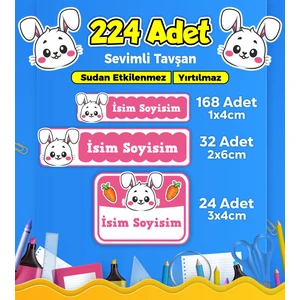Sb Store Tavşan Okul Kreş İsim Etiketi Kalem Defter Özel İsim Yazılabilen Etiket Seti Model 1 - 224 Adet