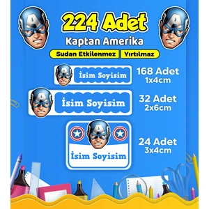 Sb Store Kaptan Amerika Temalı Okul Kreş Kişiye Özel Isim Etiket Seti - Model 9