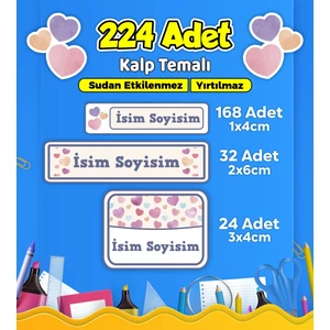 Sb Store Kalp Temalı Okul Kreş İsim Etiketi Kalem Defter Özel İsim Yazılabilen Etiket Seti Model 8 - 224 Adet
