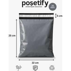 Gri Cepli Kargo Poşeti 22X30+5 cm 25 Adet E-Ticaret Poşeti | Yapışkan Bantlı Gönderi Zarfı