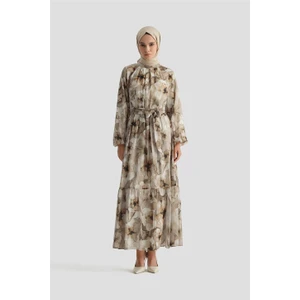 Desenli Elbise 25YD4018 Kahverengi