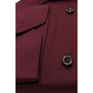 Erkek Bordo Düz Büyük Beden Yaka Düğmeli Uzun Kollu Gömlek