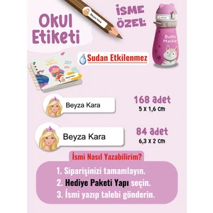 Okul Etiketi SUDAN ETKİLENMEZ, Kalem Defter Etiketi Barbi Temalı Özel Isim Yazılabilen Etiket - 252ADET