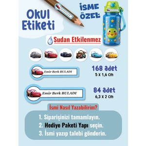 Okul Etiketi SUDAN ETKİLENMEZ, Kalem Defter Etiketi Şimşek Araba Temalı Özel Isim Yazılabilen Etiket - 252ADET