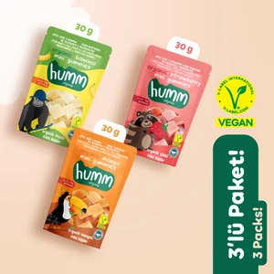 Humm Organic Organik Glutensiz Vegan Muzlu Çilekli ve Mangolu Mini Küpler Atıştırmalık Paketi - 3 Adet (3 Çeşit)