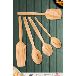 Zeytin Ağacı 5 Parça Ahşap Tahta Kaşık Spatula Seti 