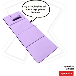 Katlanır Şezlong Minderi - Taşınabilir Kamp Yatağı Su Itici Kumaş 180X60X2 Lila