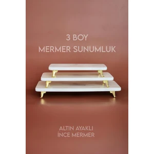 IOA Design Ege 3'lü Ince ve Gerçek Mermer Sunumluk Seti - Altın Ayaklı