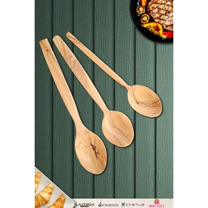Zeytin 3 Parça Ağacı Ahşap Tahta Kaşık Spatula Seti