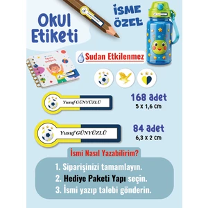 Okul Etiketi SUDAN ETKİLENMEZ, Kalem Defter Etiketi Sarı Lacivert Takım Temalı Özel Isim Yazılabilen Etiket - 252ADET