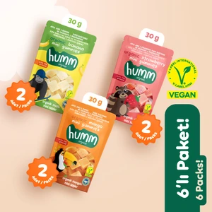 Humm Organic Organik Glutensiz Vegan Muz Çilek ve Mango Mini Küpler Atıştırmalık Paketi - 6 Adet (3 Çeşit)