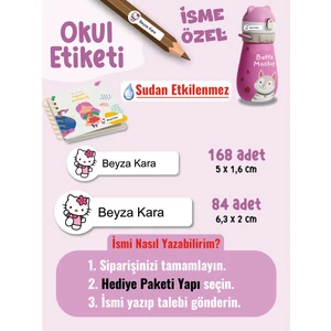 Okul Etiketi SUDAN ETKİLENMEZ, Kalem Defter Etiketi Hellokitti Temalı Özel Isim Yazılabilen Etiket - 252ADET