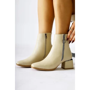 Deyana Bej Kırışık Rugan Fermuar Aksesuarlı Bot