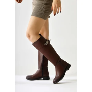 Kanako Bordo Aksesuarlı Fermuarlı Kısa Topuklu Çizme