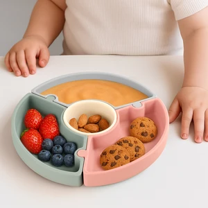 Meleni Baby Vakumlu Silikon Puzzle Mama Tabağı - Vakum Tabanlı 4 Bölmeli Bebek Yapboz Mama Tabağı