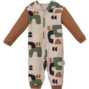 Kapşonlu Desenli Patiksiz Tulum Camel