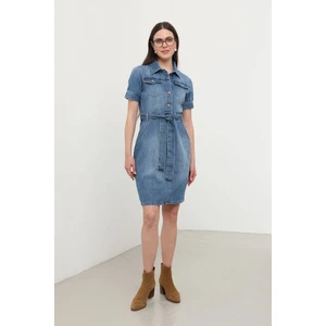 Blue White Kadın Kısa Kol Jean Elbise