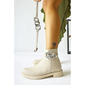 Sydra Bej Oval Burunlu Çıkarılabilir Aksesuarlı Bot