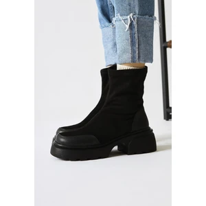 Juna Siyah Süet Cilt Deri Detaylı Çorap Bot