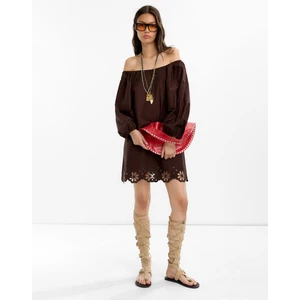 Nakış Işlemeli Kısa Elbise %100 Pamuk