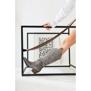 Hero Gri Süet Nakışlı Kovboy Çizme