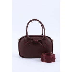 Bordo Shk217 Fiyonklu Suni Deri, Tek Bölmeli, Fermuarlı,Kolon Askılı, El, Kol Ve Omuz Çantası