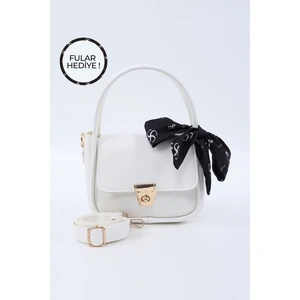Beyaz SHK235 Suni Deri Tek Bölmeli Fular Hediyeli El Kol ve Omuz Çantası