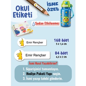 Okul Etiketi SUDAN ETKİLENMEZ, Kalem Defter Etiketi Pikach Temalı Özel Isim Yazılabilen Etiket - 252ADET