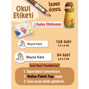 Okul Etiketi SUDAN ETKİLENMEZ, Kalem Defter Etiketi Bluei Temalı Özel Isim Yazılabilen Etiket - 252ADET
