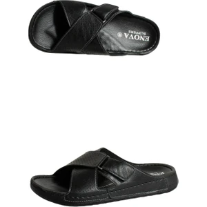 Enova Erkek Suni Deri Ortopedik Rahat Taban Ayarlanabilen Cırtlı Dikişli Şık Ev Dışarı Terliği