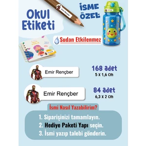 Okul Etiketi SUDAN ETKİLENMEZ, Kalem Defter Etiketi Demir Adam Temalı Özel Isim Yazılabilen Etiket - 252ADET