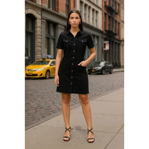 Blue White Kadın Düğmeli Jean Elbise