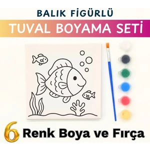 Minikler Için Tuval Boyama Seti – Akrilik Boya, Ön Çizimli Kanvas ve Fırça Hediyeli